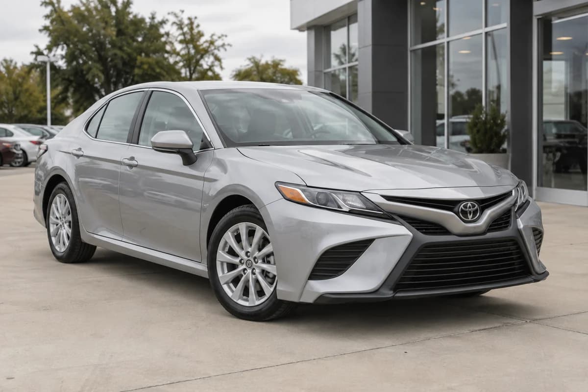 Silver Toyota Camry on a dealership lot